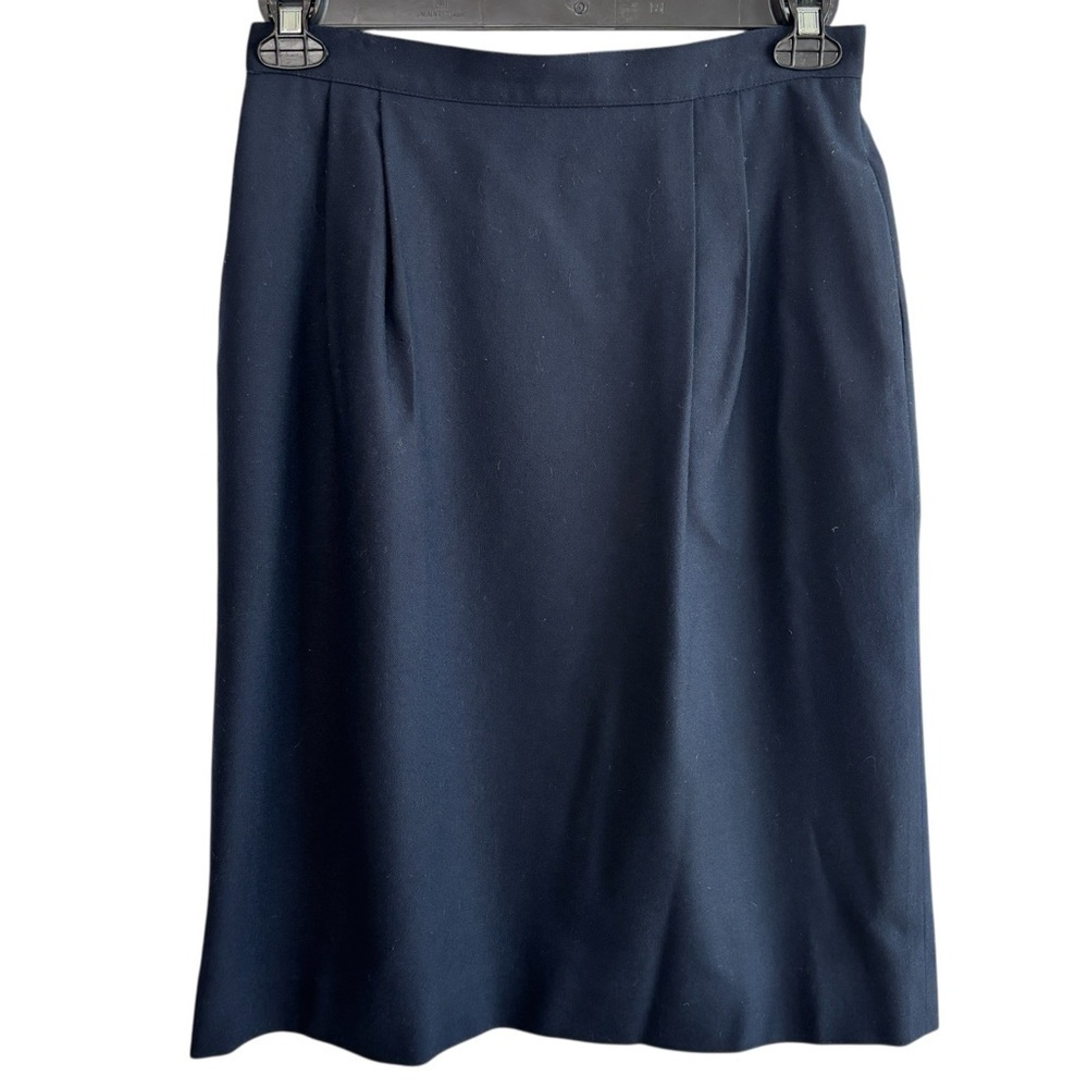 VTG Talbots Skirt 100% Wool Size 12 Navy Blue Midi Pleated Hip Pockets Academia
